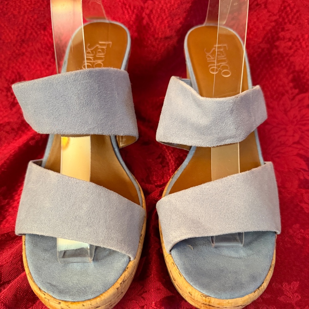 Franco Sarto Flore Baby Blue Suede Platform Wedge Sandals Size 10